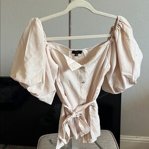 Babaton Puff-Sleeve Tie-Front Blouse in Pale Pink